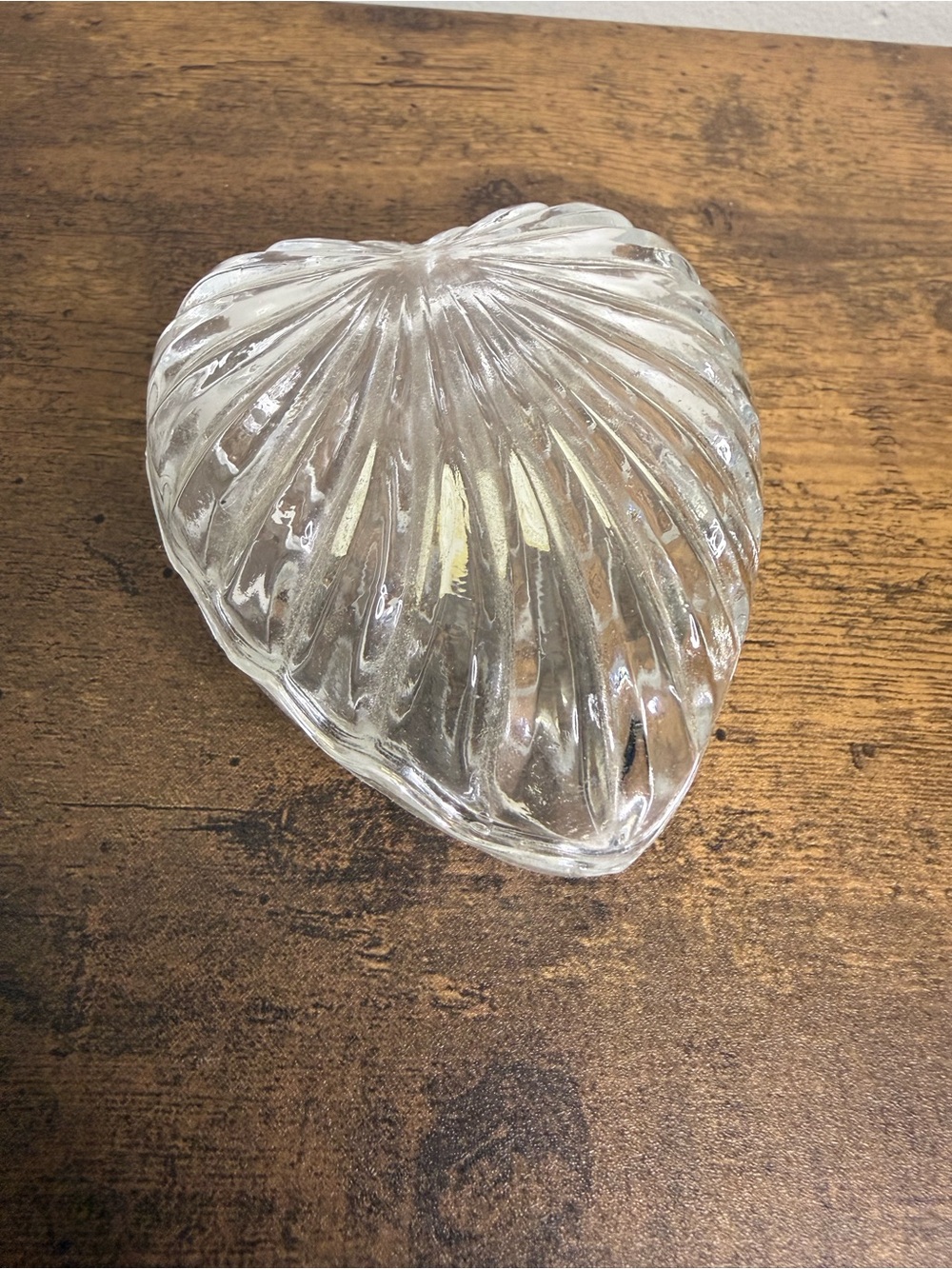 Vintage Crystal Clear Industries 24% Lead Crystal Ribbed Heart Trinket Box